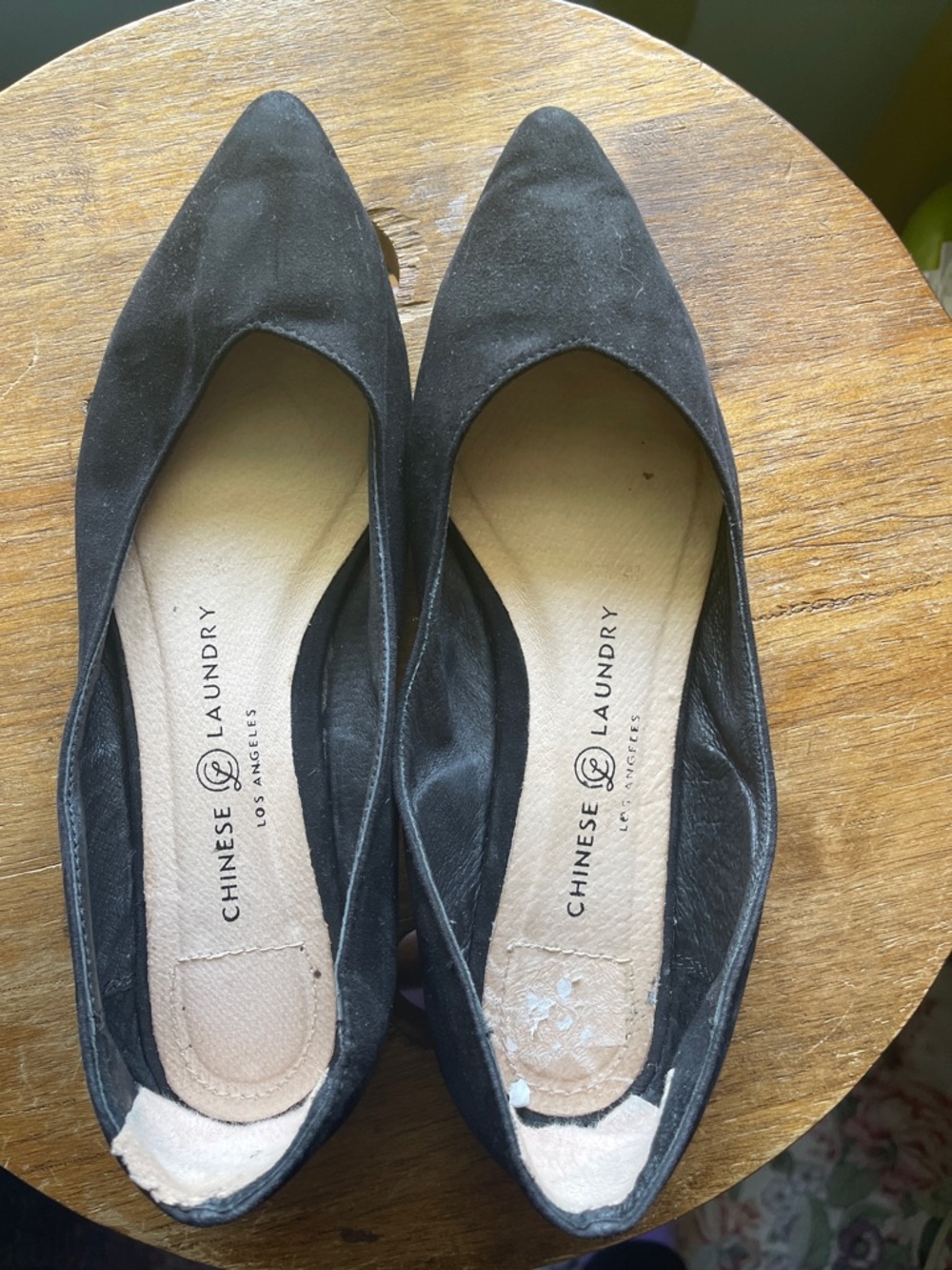 Chinese Laundry Black Pointed Toe Suede-Look Flats